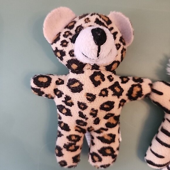2 Mini Plush Leopard and Tiger Bears Stuffed Animals Toys 4 Inches Tall - Picture 3 of 9